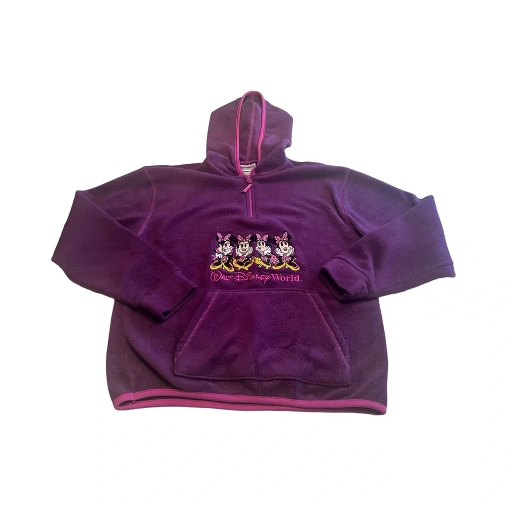 Vtg Walt‎ Disney World Kids Minnie Mouse Fleece Purple Pullover Sweater Size XL